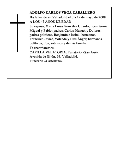ADOLFO CARLOS VEGA CABALLERO