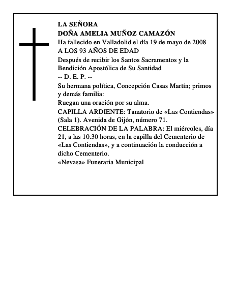 DOÑA AMELIA MUÑOZ CAMAZÓN