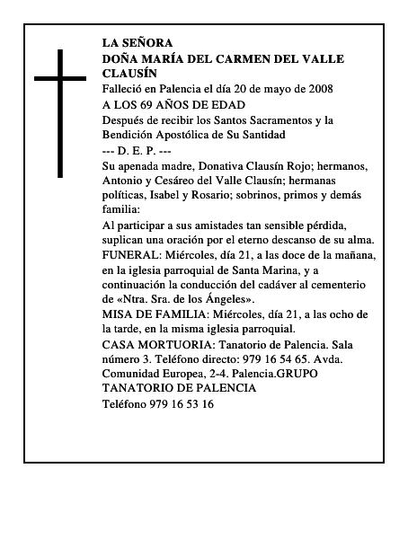 DOÑA MARÍA DEL CARMEN DEL VALLE CLAUSÍN