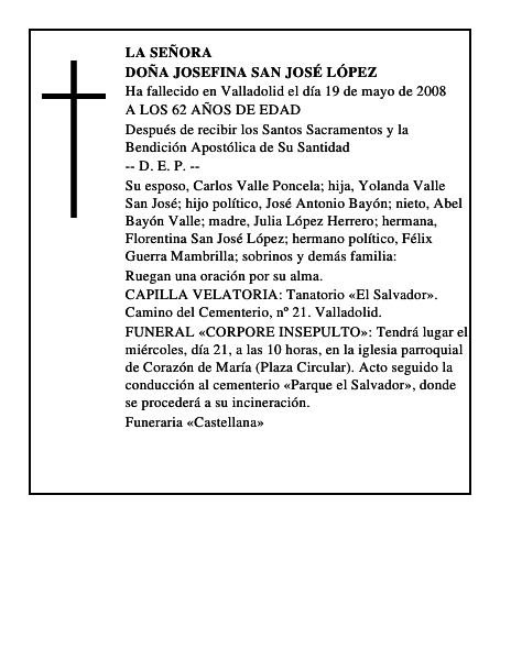 DOÑA JOSEFINA SAN JOSÉ LÓPEZ