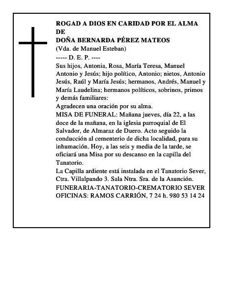 DOÑA BERNARDA PÉREZ MATEOS