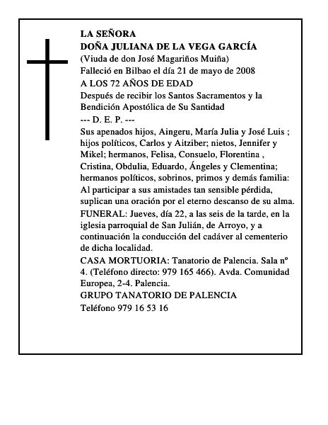 DOÑA JULIANA DE LA VEGA GARCÍA