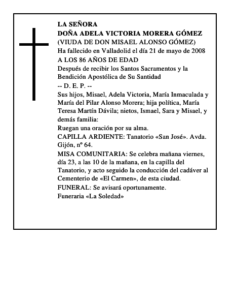 DOÑA ADELA VICTORIA MORERA GÓMEZ