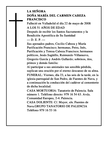 DOÑA MARÍA DEL CARMEN CABEZA FRANCISCO