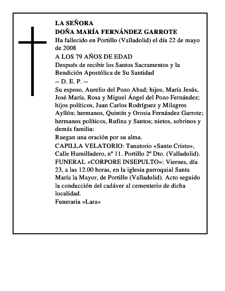 DOÑA MARÍA FERNÁNDEZ GARROTE