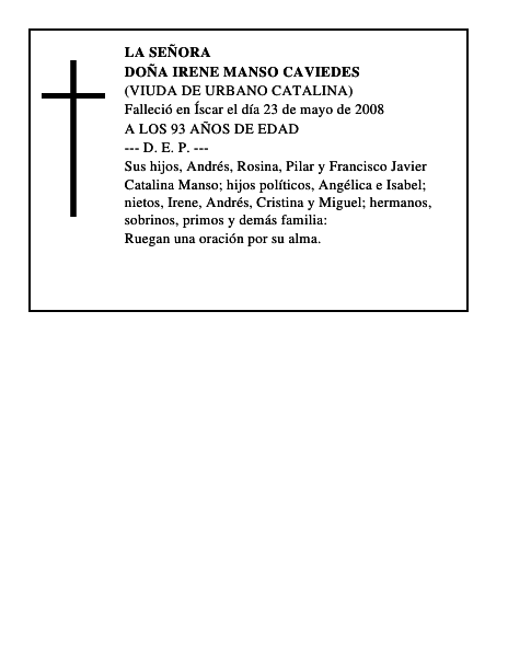 DOÑA IRENE MANSO CAVIEDES
