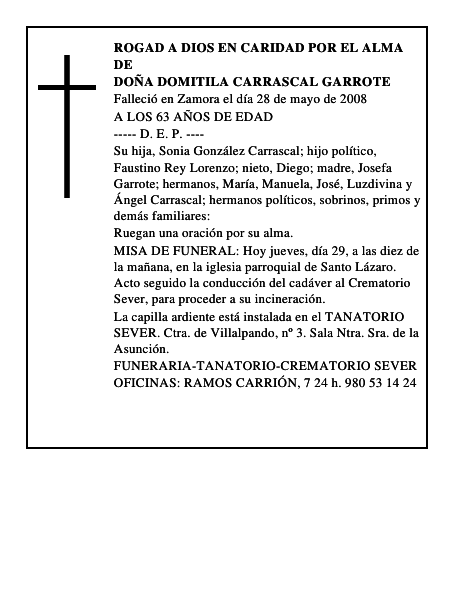 DOÑA DOMITILA CARRASCAL GARROTE