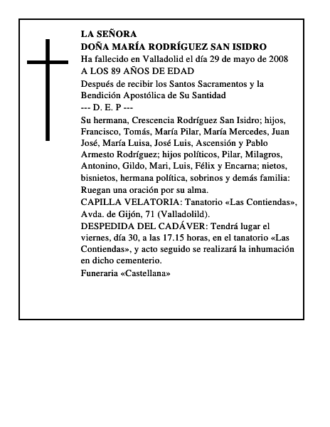 DOÑA MARÍA RODRÍGUEZ SAN ISIDRO