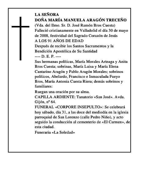 DOÑA MARÍA MANUELA ARAGÓN TRECEÑO