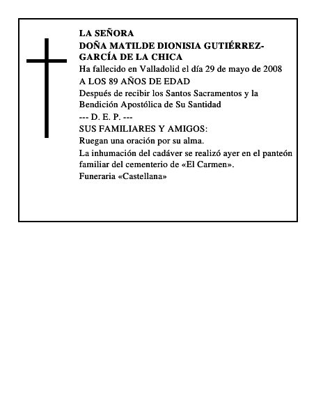 DOÑA MATILDE DIONISIA GUTIÉRREZ-GARCÍA DE LA CHICA