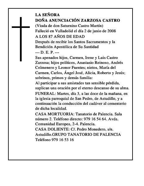 DOÑA ANUNCIACIÓN ZARZOSA CASTRO