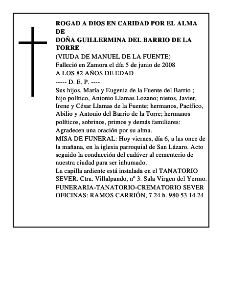 DOÑA GUILLERMINA DEL BARRIO DE LA TORRE