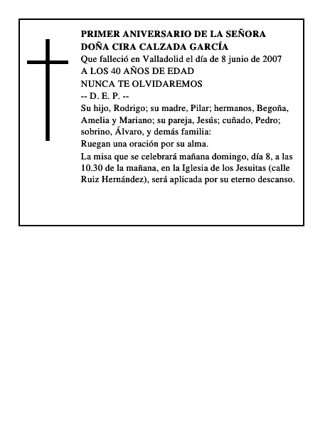 DOÑA CIRA CALZADA GARCÍA