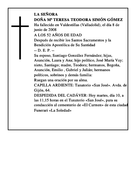DOÑA Mª TERESA TEODORA SIMÓN GÓMEZ