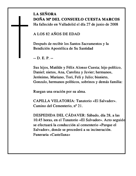 DOÑA Mª DEL CONSUELO CUESTA MARCOS