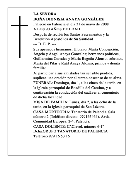 DOÑA DIONISIA ANAYA GONZÁLEZ