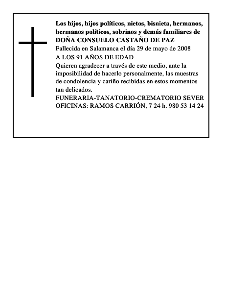 DOÑA CONSUELO CASTAÑO DE PAZ