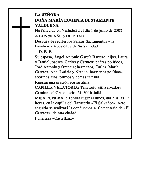 DOÑA MARÍA EUGENIA BUSTAMANTE VALBUENA