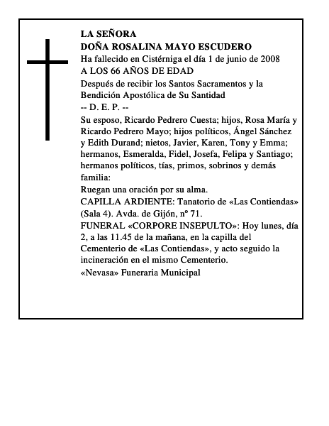 DOÑA ROSALINA MAYO ESCUDERO