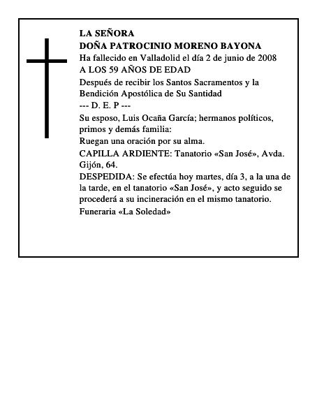 DOÑA PATROCINIO MORENO BAYONA