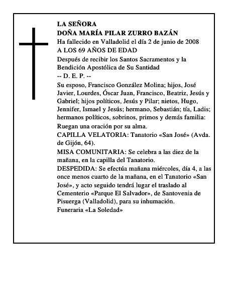 DOÑA MARÍA PILAR ZURRO BAZÁN