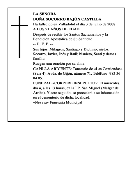 DOÑA SOCORRO BAJÓN CASTILLA