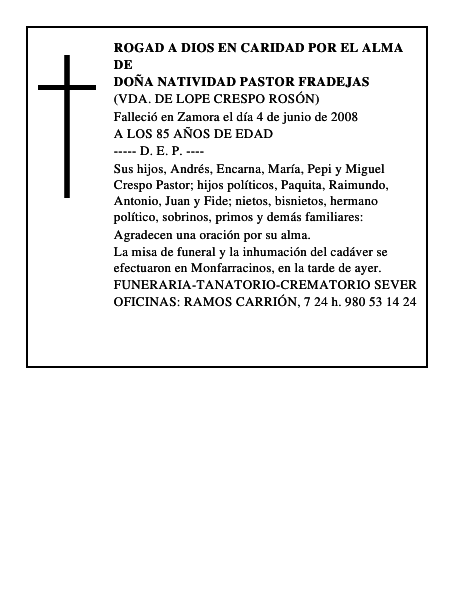 DOÑA NATIVIDAD PASTOR FRADEJAS