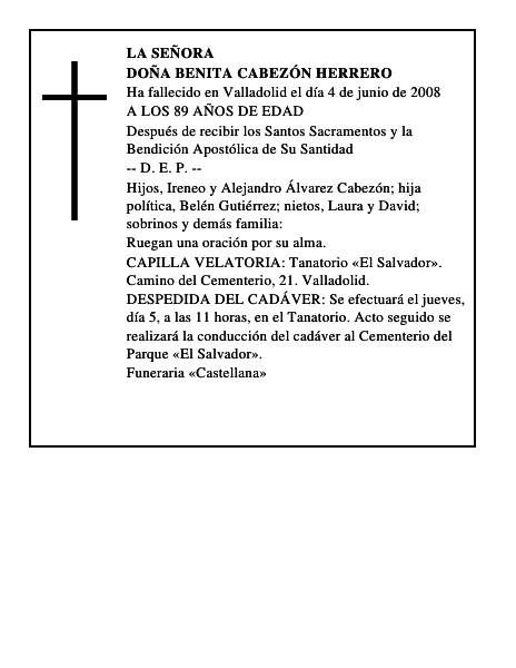DOÑA BENITA CABEZÓN HERRERO