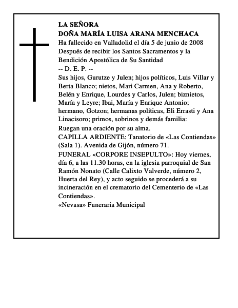 DOÑA MARÍA LUISA ARANA MENCHACA