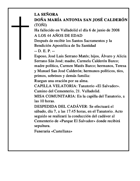 DOÑA MARÍA ANTONIA SAN JOSÉ CALDERÓN