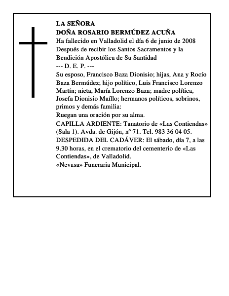 DOÑA ROSARIO BERMÚDEZ ACUÑA
