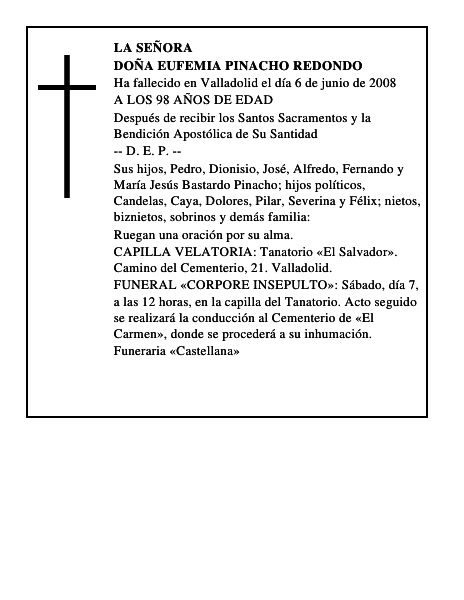 DOÑA EUFEMIA PINACHO REDONDO