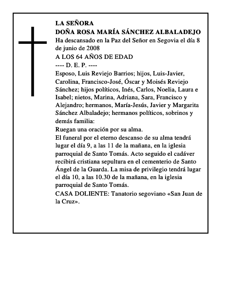 DOÑA ROSA MARÍA SÁNCHEZ ALBALADEJO