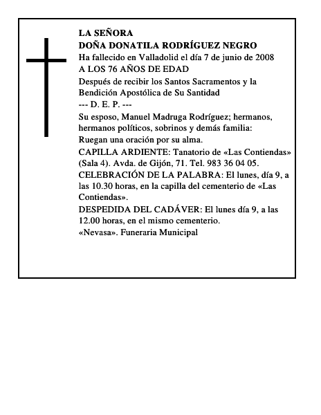 DOÑA DONATILA RODRÍGUEZ NEGRO