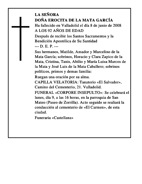 DOÑA EROCITA DE LA MATA GARCÍA