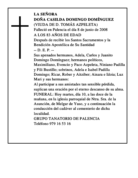 DOÑA CASILDA DOMINGO DOMÍNGUEZ
