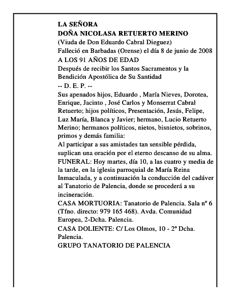 DOÑA NICOLASA RETUERTO MERINO