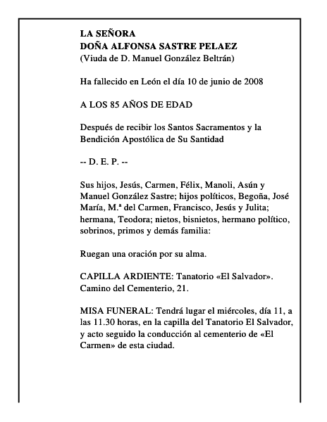 DOÑA ALFONSA SASTRE PELAEZ