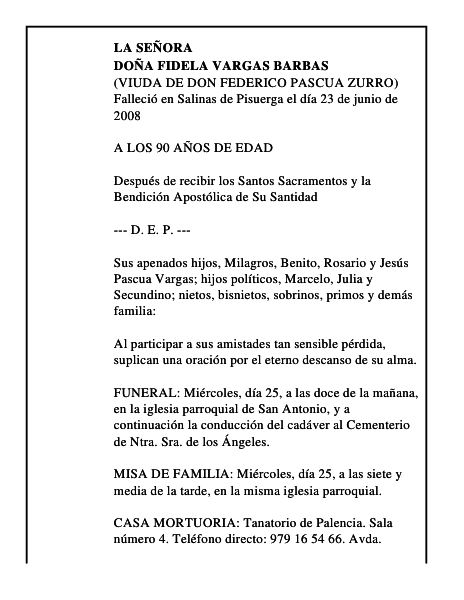 DOÑA FIDELA VARGAS BARBAS