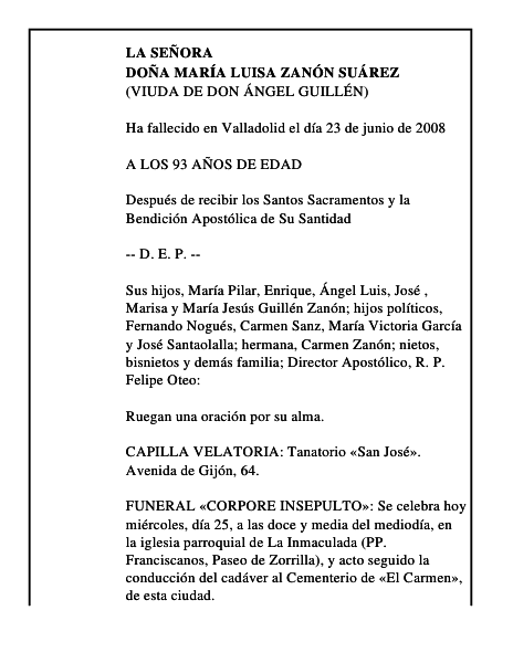 DOÑA MARÍA LUISA ZANÓN SUÁREZ