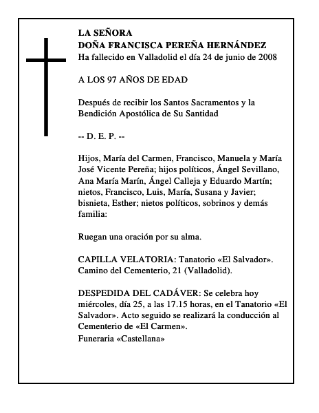 DOÑA FRANCISCA PEREÑA HERNÁNDEZ