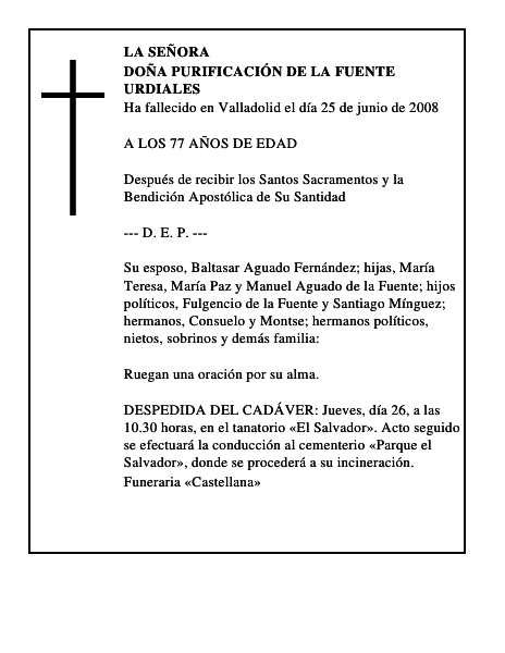 DOÑA PURIFICACIÓN DE LA FUENTE URDIALES