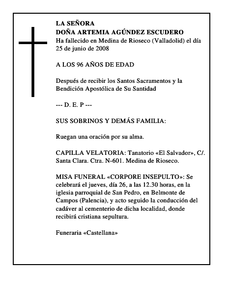 DOÑA ARTEMIA AGÚNDEZ ESCUDERO