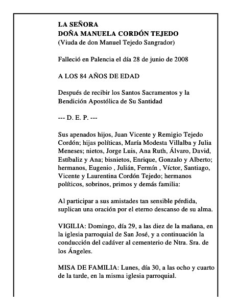 DOÑA MANUELA CORDÓN TEJEDO