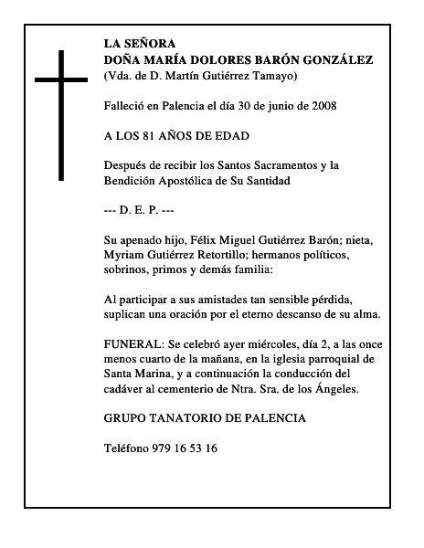 DOÑA MARÍA DOLORES BARÓN GONZÁLEZ
