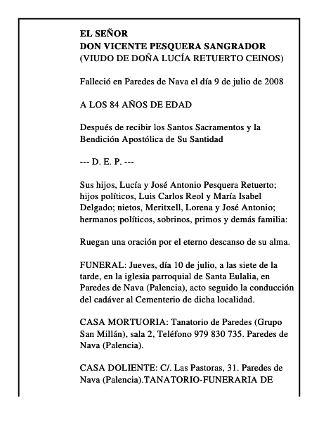 DON VICENTE PESQUERA SANGRADOR