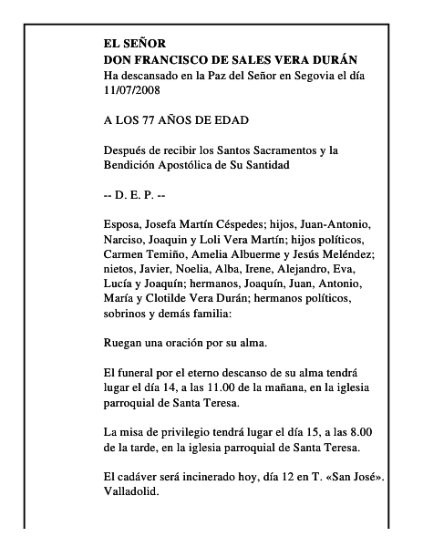 DON FRANCISCO DE SALES VERA DURÁN