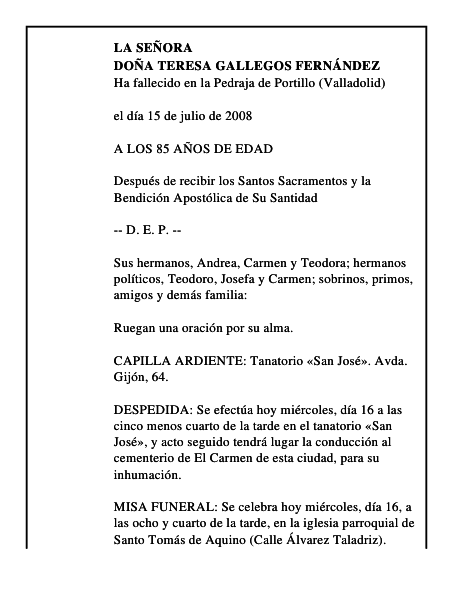 DOÑA TERESA GALLEGOS FERNÁNDEZ