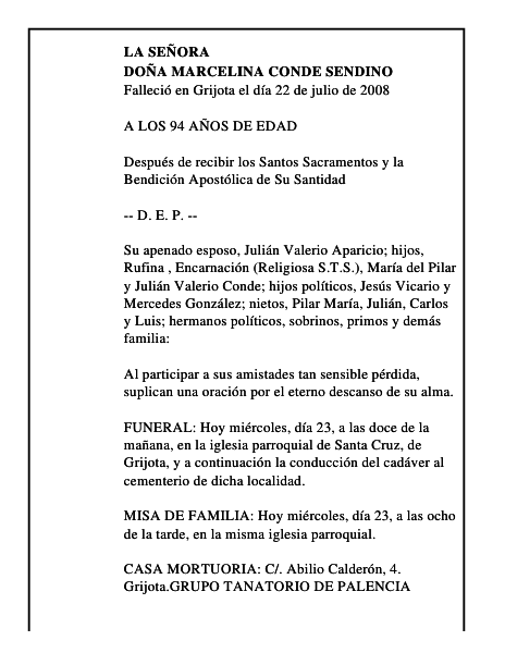 DOÑA MARCELINA CONDE SENDINO