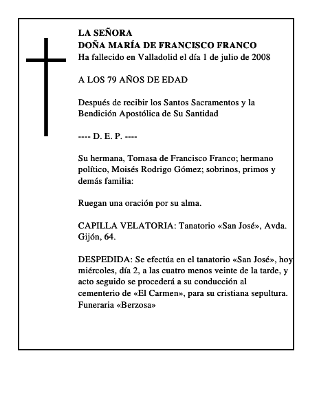 DOÑA MARÍA DE FRANCISCO FRANCO